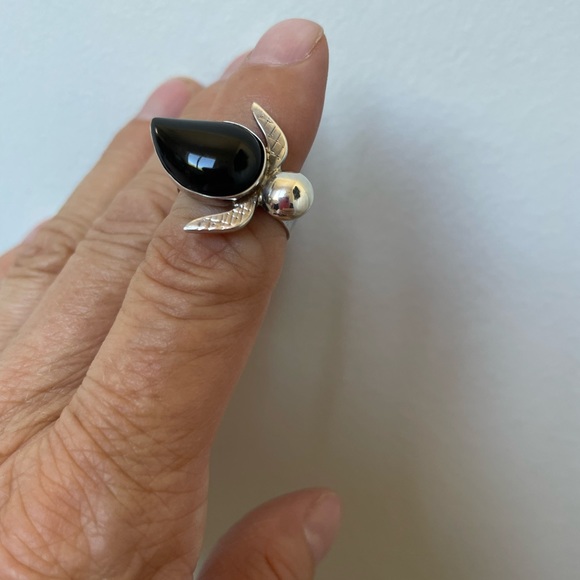 Sterling Silver 925 OBSIDIAN cocktail ring, “TURTLE TALES” - Picture 3 of 8
